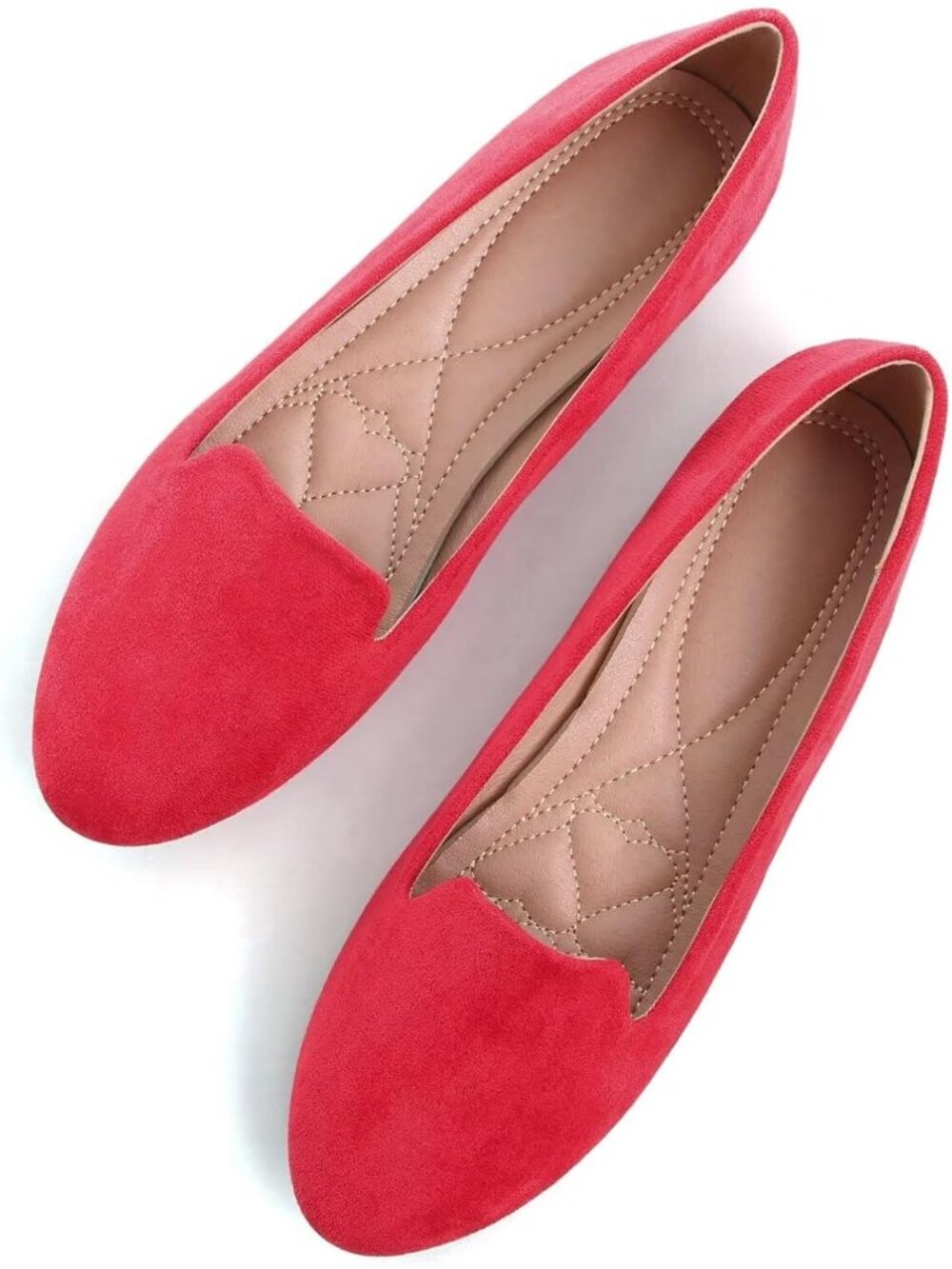 Women's Red Round Toe Comfortable Low Heel Slip On Loafer Ballet Flat Shoes